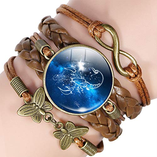 Bracciale Costellazione,Escorpio Punk Cabujón De Cristal Retro Doce Constelaciones Astrología Pulsera De Cuero,Adecuado Para Simples Hombres Moda Mujer Fiesta De Cumpleaños Tipo Necesarios Diverso