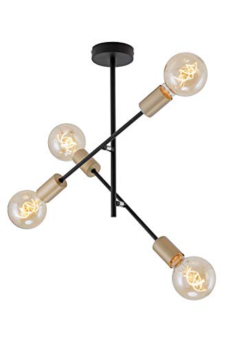 Briloner Leuchten lámpara de techo con 4 puntos en diseño retro/vintage, brazos giratorios, E27, metal, dimensiones: 41x40,2 cm, oro negro, 60 W, Schwarz-pale Gold/dorado pálido