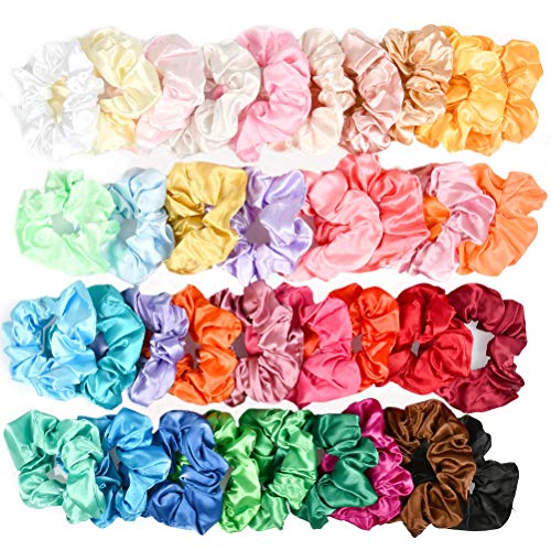 BUYGOO Scrunchies de Satén para Cabello 36 Colores Scrunchies Tela Lazos para el Cabello Gomas del Pelo Elasticas Cuerdas Scrunchie para Mujeres Niñas