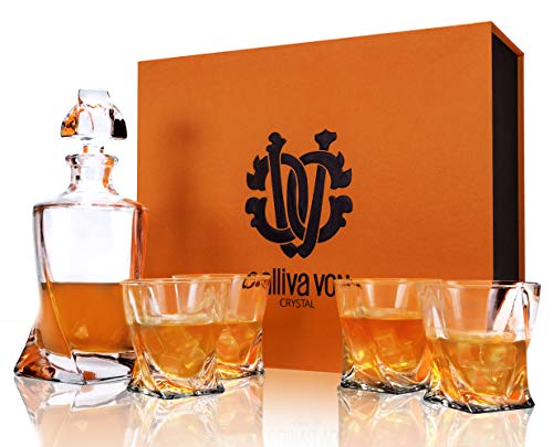 calliva von Vasos y Jarra de Whisky, 800 ml Decantador de Whisky Cristal Sin Plomo con 4 Copas de Whisky 300 ml, 5 Piezas
