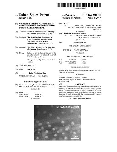 Catalysis by metal nanoparticles dispersed within a hierarchically porous carbon material: United States Patent 9669388 (English Edition)