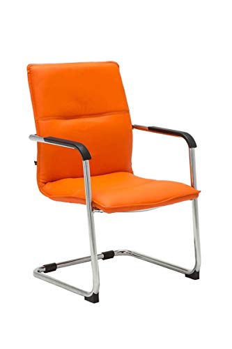 CLP Silla De Conferencia Seattle Tapizado En Simil Cuero I Silla De Espera Estilo Cantiléver I Silla De Oficina Sin Ruedas I Color: Naranja