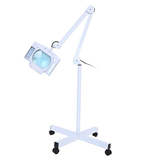 Cocoarm Lampara Estetica Led,Lámpara de Mesa con Lupa, 5X Lupa 24W Lente LED Grande Plegable Lámpara Luz para Belleza, Tatuaje, Blanco (Piso de pie)