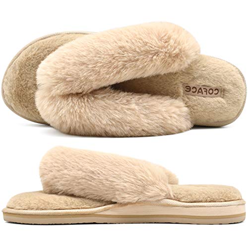 COFACE Zapatillas de Casa para Mujer, Pantuflas de Tanga de SPA de Felpa Suave, Chanclas Peludas Antideslizantes Interior y Exterior Cálido y Cómodas