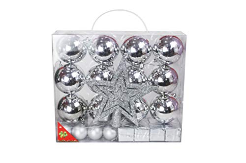 Conjunto 29 pcs Decoracion para arbol de Navidad Bolas de Navidad para Decorar el arbol de Navidad (Plateado)