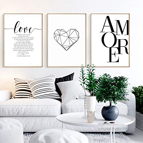 Conjunto de 2 Pósters Citas Amor Láminas Blanco y Negro Piña Cuadros Dormitorio Impresiones Sobre Lienzo Moderno Decoracion pared Salon PTPC002-L