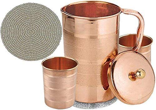 conjunto de 2 vasos de agua y una jarra con tapa, Copa cobre puro ware accesorios ayurvedic cicatrizante, capacidad 1.6 litro