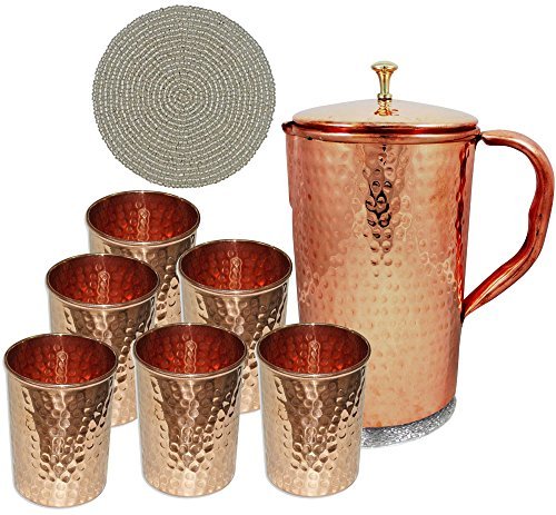 conjunto de 6 vaso y una jarra, Copa ware accesorios para Ayurveda sanación, capacidad de 1.6 litros