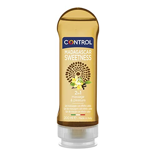 Control Madagascar Sweetness 2 en 1 - Gel de masaje corporal con aroma a vanilla y efecto calor - 200 ml - Base acuosa - Compatible con preservativo - Hidratante - Hipoalergénico - Sin azúcar