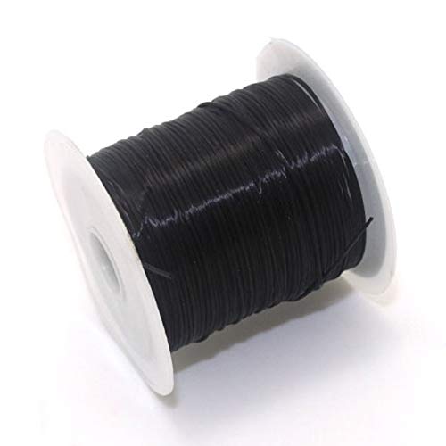Cordón elástico de Cristal - 40 m (43 Yardas) Cordón elástico Plano de Cristal elástico Cordón de poliéster para Hacer Joyas Pulsera Hilo de Abalorios Accesorios para Manualidades - Negro