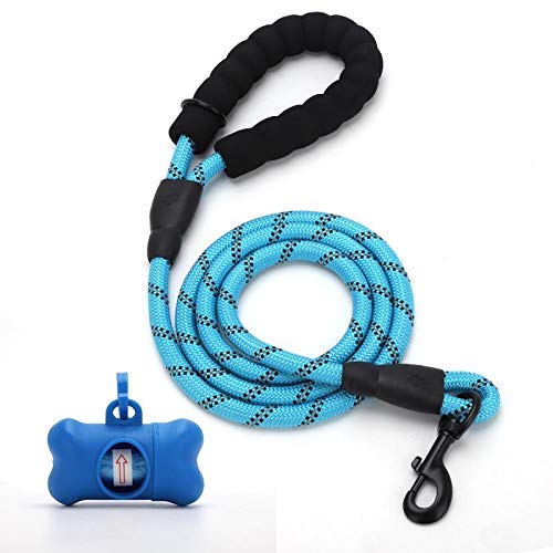 Correa Perro Cuerda para Perros Nylon Fuerte con Mango Acolchado cómodo y roscas Altamente Reflectantes se Adapta a Trotar con Mascotas Caminatas (Azul)