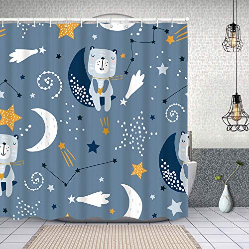 Cortina de Ducha Impermeable Osos Lindos de Patrones Infantiles sin Fisuras en Cortinas baño con Ganchos Lavable a Máquina 62x72 Inch