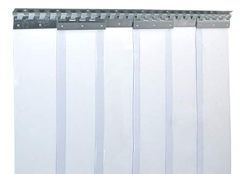 Cortina de fleje de PVC Cortina elástica industrial de 2x200 mm, transparente, completamente premontada, rieles de montaje galvanizados, resistente a la intemperie, protección contra salpicaduras