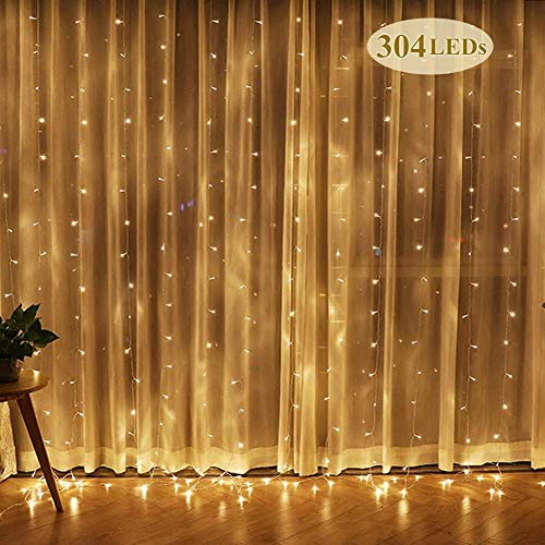 Cortina de Luces, Luz Cadena, Luz de Cortina, LED Guirnaldas luminosas, Cadena De Luces, 8 Modos de Luz Perfecto para Decoración de Navidad, Festival,Fiestas, Casa,Jardín,Boda, 3 * 3m Blanco Cálido