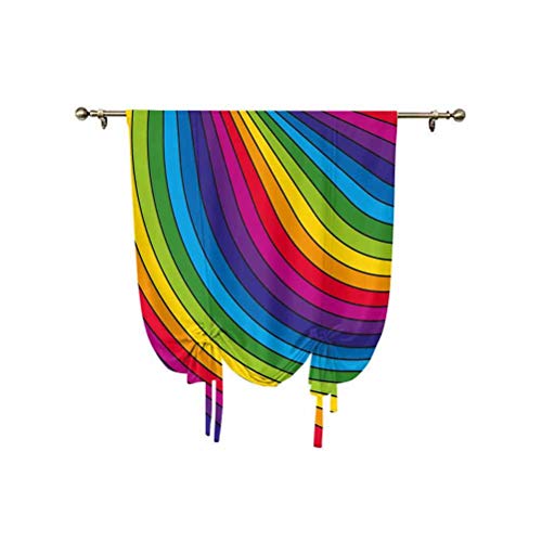 Cortina para ventana con lazo de arco iris, diseño de rayas arco iris, colores retro, fantasía, visual, decoración térmica, con bolsillo para barra, 81 x 137 cm, para ventanas del hogar, multicolor