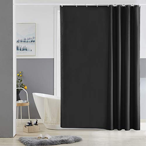 Cortinas Baño Original,Negro Impermeable al Moho Cuarto de Baño Ultra Grande Tela Forro Lavable, Conjuntos con 12 Ganchos de Plástico-180 x 180cm.