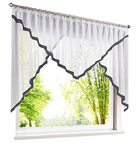 Cortinas con cinta de raso de Bailey Jo con fruncido, modernas, tela, negro, HxB 120x450cm