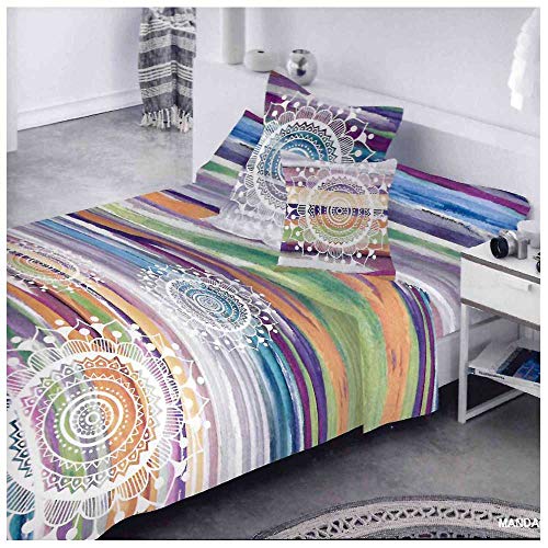 COTTON ARTean Juego de sabanas Mandala Acuarela Cama de 90 x 190/200. 50% ALGODÓN-50% Poliester.