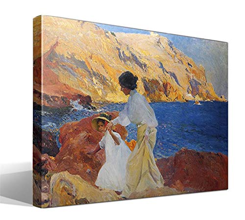 Cuadro Canvas Clotilde y Elena en Las Rocas, Jávea, óleo Sobre Lienzo de Joaquín Sorolla y Bastida