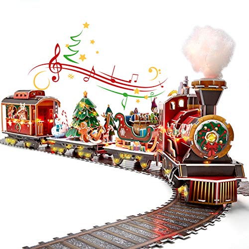 CubicFun Puzzle 3D Tren de Navidad con Luces de Colores y Sonido Navidad Decoración Casa Única Juguetes de Tren Navidad Regalos Navidad para Niños Juego Familiar, 218 Piezas