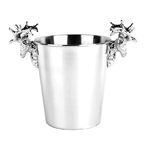 Cubos De Hielo Vintage Ciervo Cabeza De Acero Inoxidable Vino De Hielo, 2L, Plata Para Fiestas/Para Vino, Cócteles Y Bebidas De Jardín Cooler