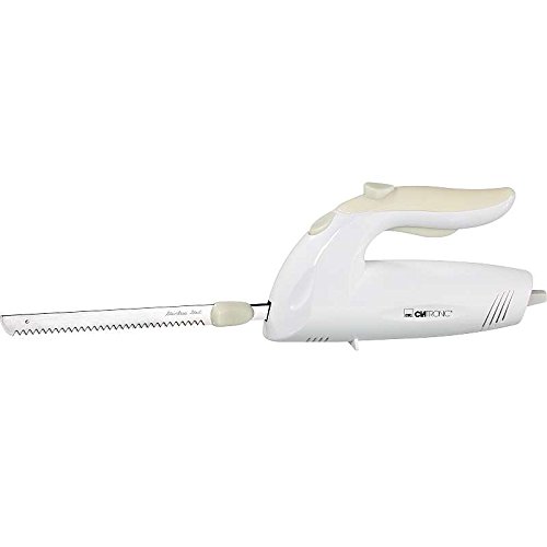 Cuchillo eléctrico para carne y pan fresco (doble hoja de acero inoxidable, filo ondulado, 150 W), color blanco