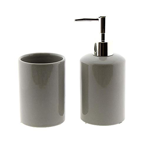 Cuco´S Nest Set de Baño de 2 Piezas de Ceramica Mod. Gris. Conjunto de Accesorios de sobreponer Compuesto de Vaso y dispensador de jabón