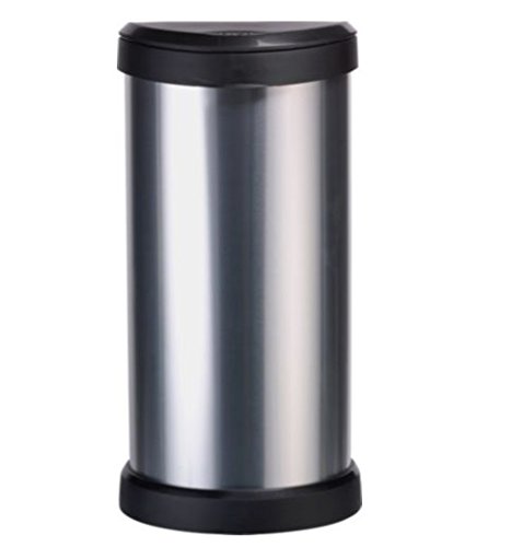 CURVER Cubo de basura de cocina Deco Touch Top de 40 litros, color plateado