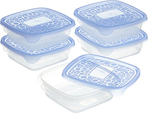 CURVER Take Away 2 Set 5x0,6L Cuadrado Sandwich, Compuesto, Transparente Y Tapa Azul, 16x18x11 cm