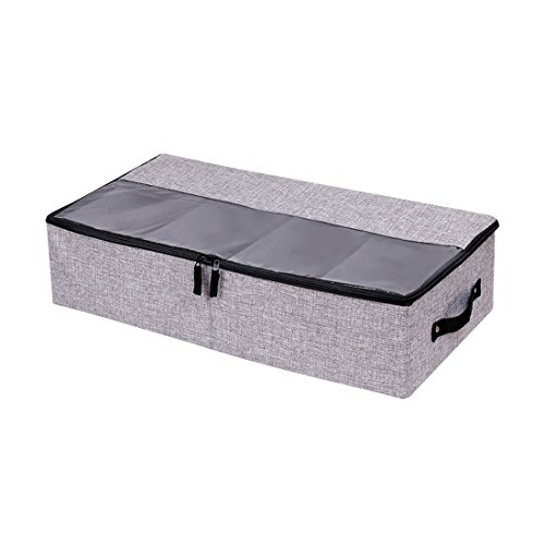 (Dark Grey) - Clothes Shoes Organiser Multifunction Foldable Under the Bed Storage Box with Dust-proof Lid 4 Compartment