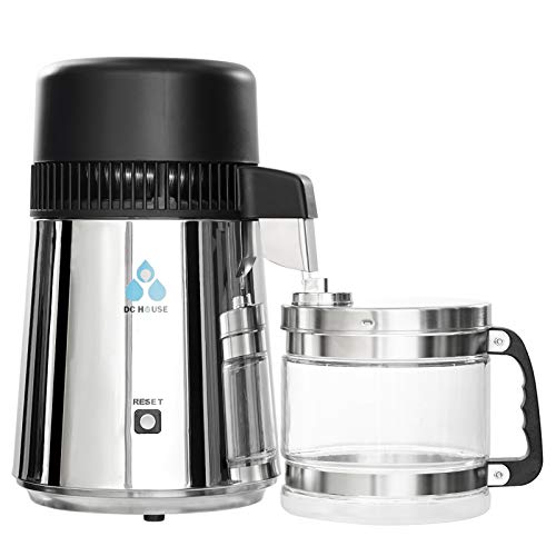 DCHOUSE Destilador de agua de acero inoxidable de 4 l con inserto de boquilla de vidrio, de acero inoxidable con destilador de vidrio de agua embotellada