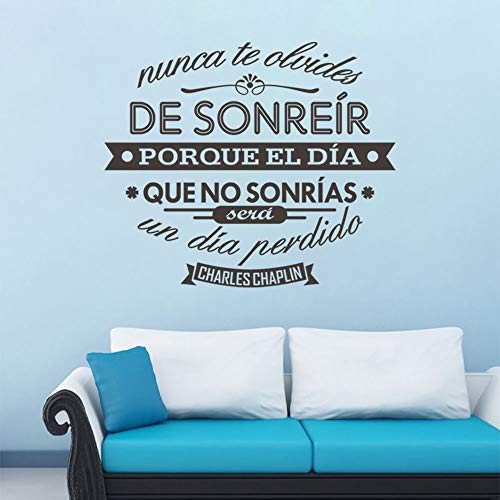 decalmile Frases de Vinilo para Pared Chaplin Español Nunca te Olvides de Sonreir Negro Letras Adhesivos Pegatinas de Pared Dormitorio Salón Oficina Decoración