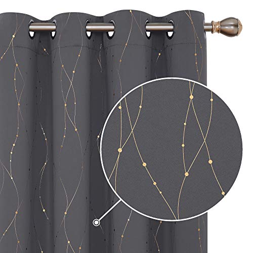 Deconovo Cortina Dormitorio Térmica Aislante Frío y Calor Dcorativo con Ollaos 2 Piezas 145 x 245 cm Gris Oscuro