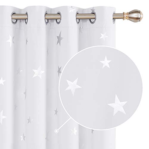 Deconovo Cortinas de Salon Modernas Aislante Térmico Funcional Estilo Moderno Elegante para Sala Infantiles Estrellas Plateada 140 x 240 cm Gris Blanco