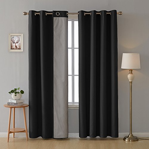 Deconovo Cortinas Dormitroio Aislantes Térmicas con un Forro 3 Piezas 117x229cm Negro