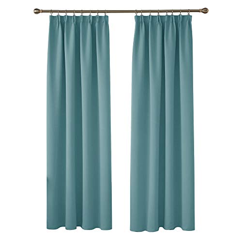 Deconovo Cortinas Opacas Fruncidas Telas Termicas Aislantes Frio Calor Ruido Luz Rayos UV para Salon y Dormitorio Conjunto de 2 Piezas 132 x 242 cm Azul Cielo