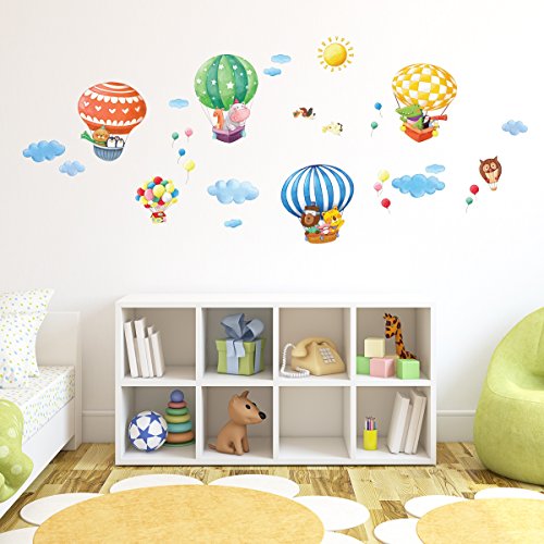 DECOWALL DA-1406B Globos Aerostáticos de Animales Vinilo Pegatinas Decorativas Adhesiva Pared Dormitorio Saln Guardera Habitaci Infantiles Nios Bebs