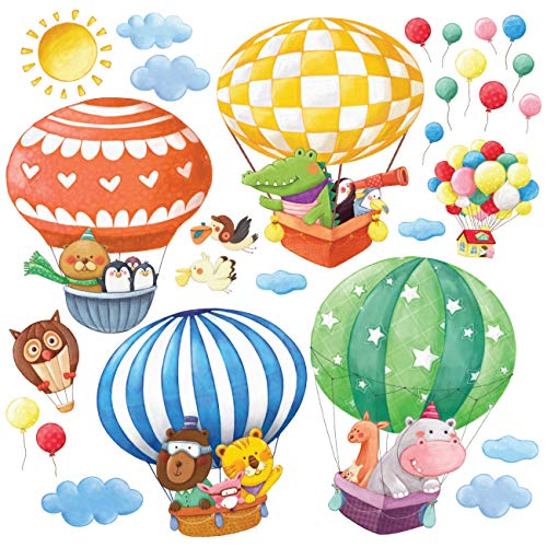 DECOWALL DS-8006 Globos Aerostáticos de Animales (Pequeña) Vinilo Pegatinas Decorativas Adhesiva Pared Dormitorio Saln Guardera Habitaci Infantiles Nios Bebs