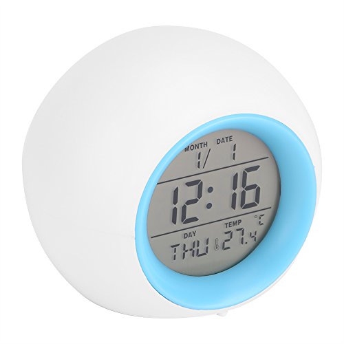 Despertador Digital, Reloj Alarma con Luz de Colores Múltiples y Sonidos de la Naturaleza, Pantalla LED con Presentación de Hora, Fecha, Temperatura, Función Snooze