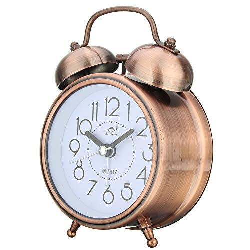 Despertador Silencioso Retro de Alarma del Reloj del v Puntero Relojes Ronda Número Doble Campana Fuerte Alarma Reloj de cabecera luz de la Noche Inicio Decoraciones Reloj (Color : Antique Brass)