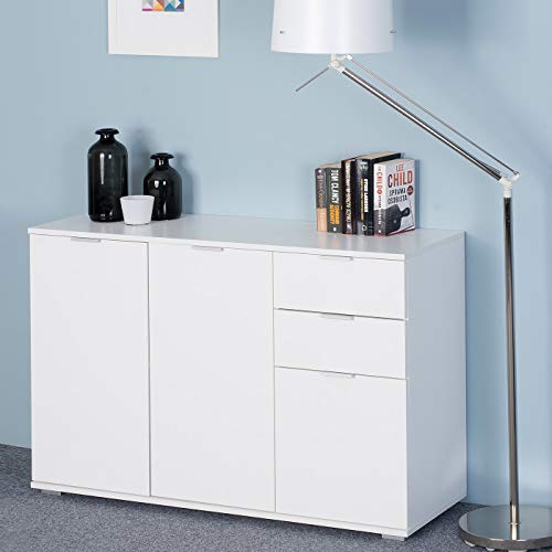 Deuba Cómoda Alba Blanco de 3 Puertas y cajones - archivador y Mueble de organización para Oficina, salón, Dormitorio