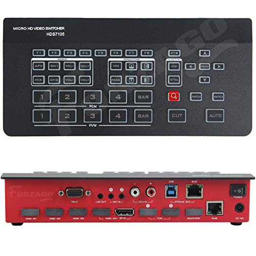 Devicewell HDS7105-V2021 - Conmutador de vídeo (5 canales, HD, 4 HDMI, 1 DP 1080P, control de software de transmisión en vivo (HDS7105-V2021)