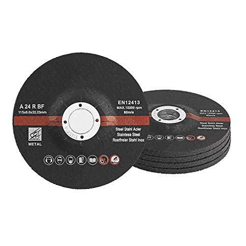 Discos de desbaste, 10 unidades, diámetro 115 x 6 mm, para amoladora angular o de corte, acero inoxidable, para acero y metal no ferroso