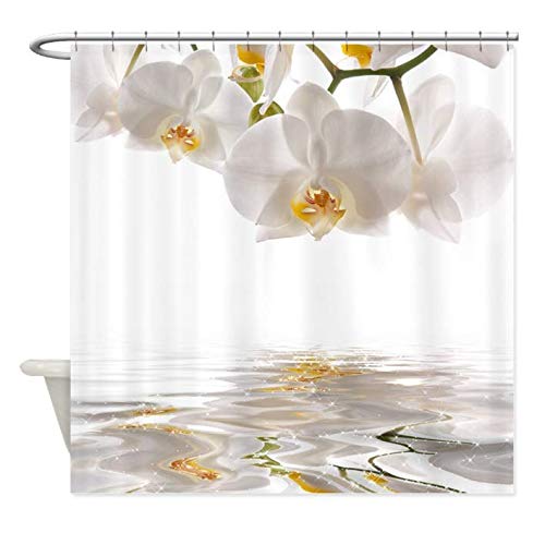 DJSK Cortinas de Ducha para baño Orquídeas Blancas Cortina de Ducha Alfombra Decorativa Tela de poliéster Impermeable Conjunto de Cortina de baño Decoración de baño para el hogar 180 * 180 cm