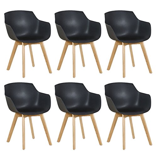 DORAFAIR Pack de 6 Sillón Tower Blanca Silla de Comedor Silla Escandinava,Pata Madera de Haya, Estilo Nórdico - Noir