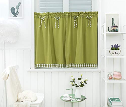 Dreamskull Cortinas cortas para ventanas pequeñas, cortas, estilo rústico, opacas, cortas, modernas, de cocina, a cuadros, 90 cm de alto, juego de 2 unidades para salón (verde, 74 x 90 cm*2)