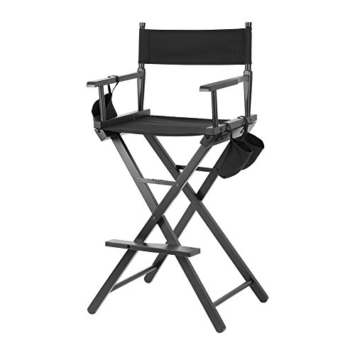 EBTOOLS Silla de maquillaje, color negro, ligera, portátil, silla de director profesional, plegable, con bolsas laterales