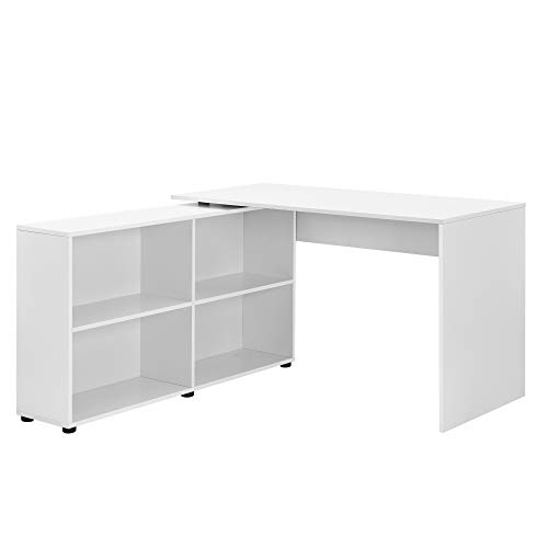 [en.casa] Mesa Escritorio - Escritorio de Ordenador - 130 x 60 x 75 cm - 4 compartimientos - Mesa de Oficina - Mesa de la Esquina - Blanco