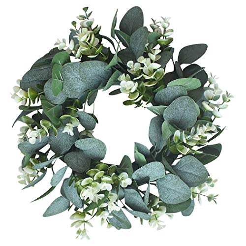 Eucalipto Artificial Guirnalda Planta, Kapmore 12,99" Corona de Navidad Eucalyptus Guirnaldas para Navideñas Fiesta de Bodas Fondo Pared Decoración (Verde 1)