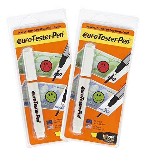 EURO TESTER PEN ® XL - Detector de Billetes Falsos (Fórmula Patentada) 2 Detectores - Descuento 30% Funciona con Todas las Principales Divisas (Made in Italy)